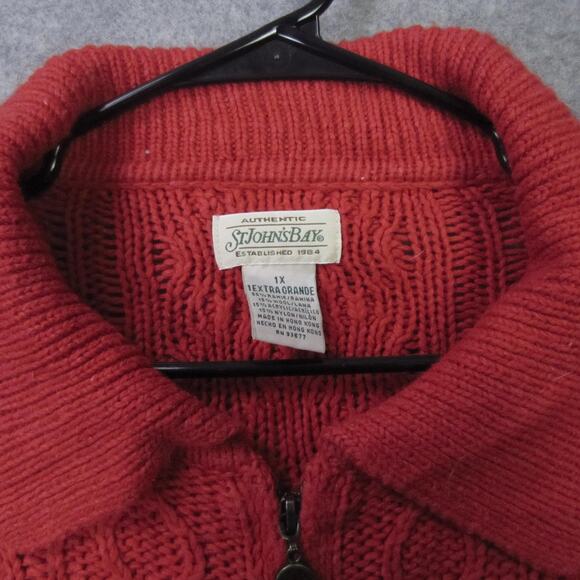 St Johns Bay Sweater Womens 1X Red Cable Knit Zip Front Collared Cardigan - Picture 2 of 7